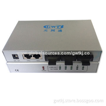 100M fiber media converter with 2 RJ45 ports and 3 SC/LC/ST/FC optical ports, SM 0-120km